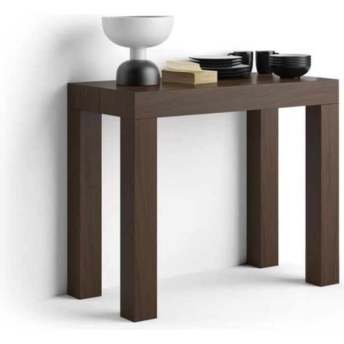 Mobili Fiver, Table Console extensible First, Noyer, Mélaminé/Aluminium, Made in Italy