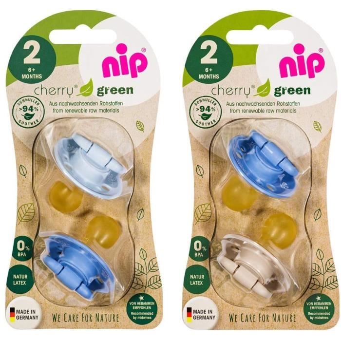 Sucettes NIP Cherry Lot de 4 tétines rondes Bleu-turquoise et argenté Taille 2, 6+ mois 812