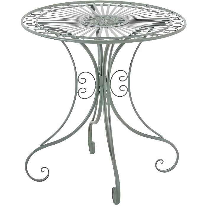 CLP Gracieuse Table de jardin en fer forgé HARI, au style nostalgique, diamètre Ø 70 cm, 6 couleurs au choix73 cm - vert antique CLP