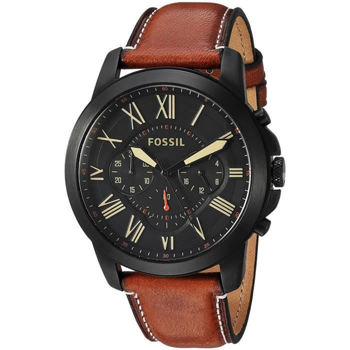 FOSSIL HOMME BRACELET CUIR BOITIER ACIER INOXYDABLE QUARTZ MONTRE FS5241