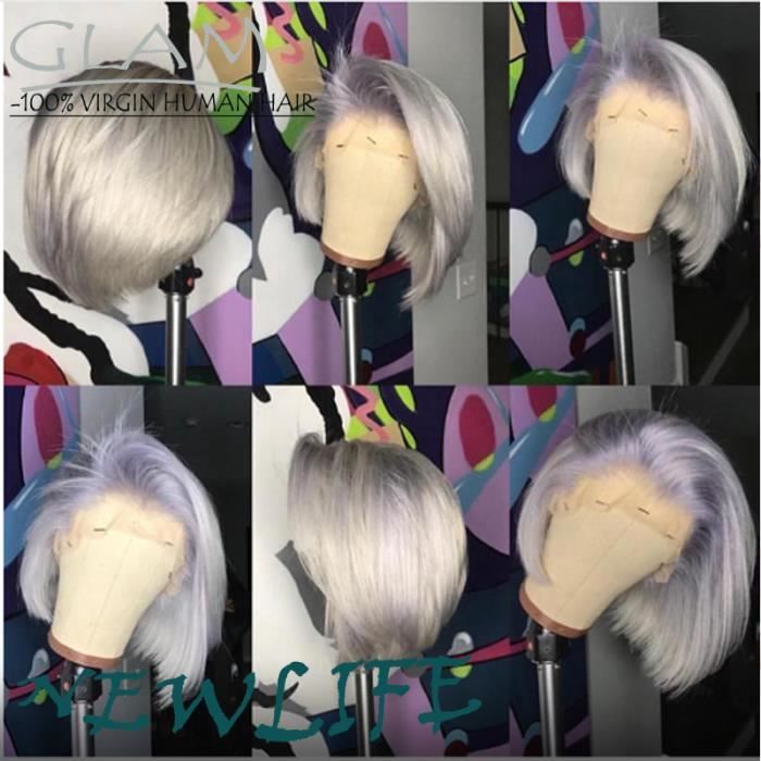 150 densité gris perruque 13x4 perruques de cheveux humains colorés brésiliens lisses Bob lace front wigs 14 pouces