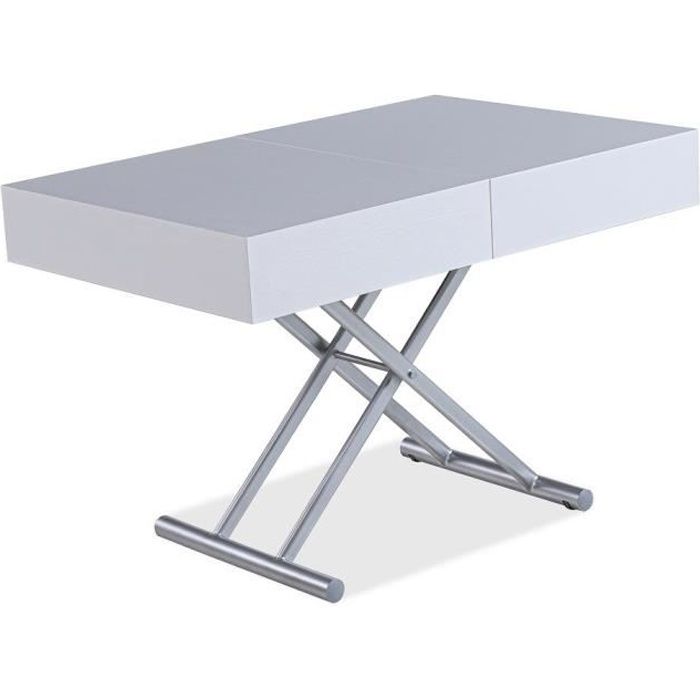 Table relevable extensible HARIE mélaminée chêne blanc blanc Bois Inside75