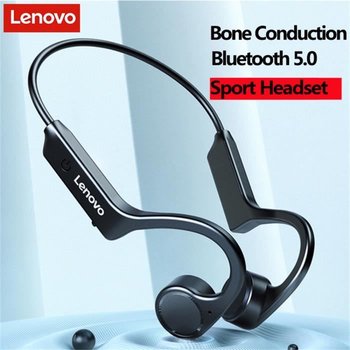 Lenovo Casque à Conduction Osseuse sans Fil avec Bluetooth, Écouteur Sport Étanche IP5, Noir