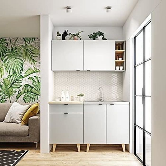 Cuisine complète LYKKA 140 cm idéal pour Studio et Petit Appartement Style scandinave