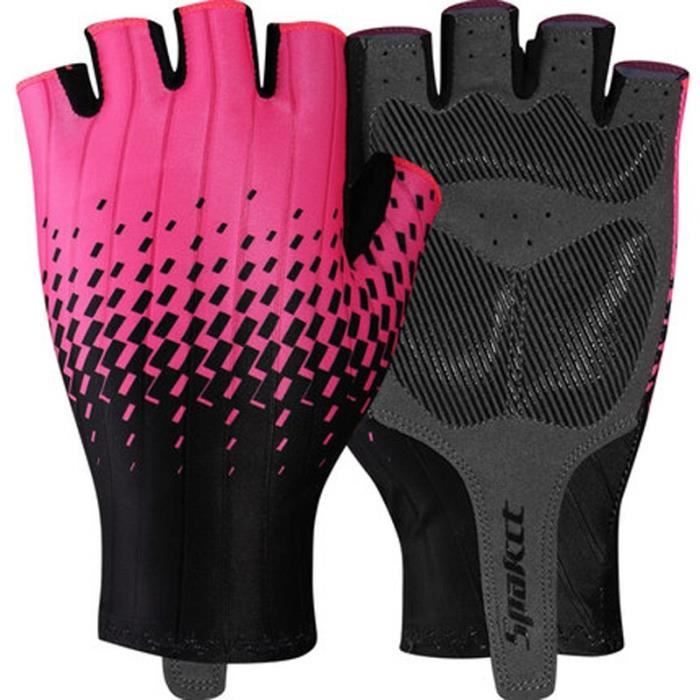 Gants vélo,Femmes gants de cyclisme en plein air protéger gants de VTT demi doigt hommes été respirant vélo de - Type pink black