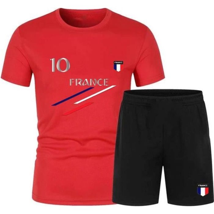 Ensemble de sport short et maillot de France rouge bleu