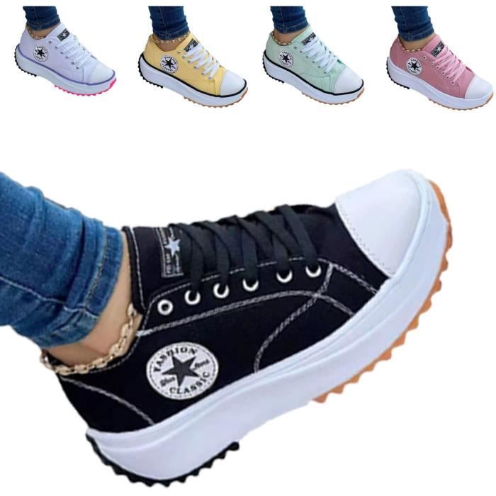 Canvas Shoes Women Fashion Trainers, Platform Shoes for Women, Ladies Lace Up Trainers, Breathable Platform Flat Shoes Woman