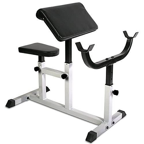 Banc de remise en forme Scott pour biceps avec siège réglable et support de barreau