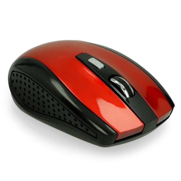 OCIODUAL Souris Suivi Optique Sans Fil Récepteur USB 2.4G 1600 DPI 6 Boutons pour PC Ordinateur Portable Rouge Wireless Capteur