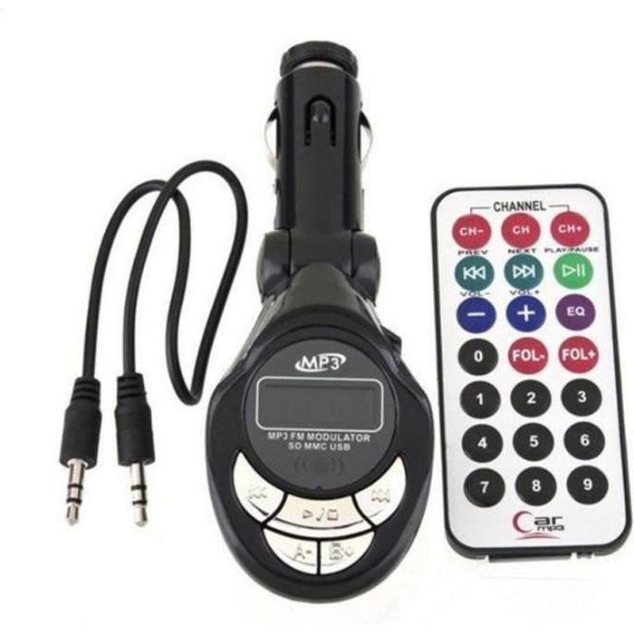 Transmetteur FM autoradio pour IPOD, MP3- USB - lecteur de carte SD MMC - avec câble Jack
