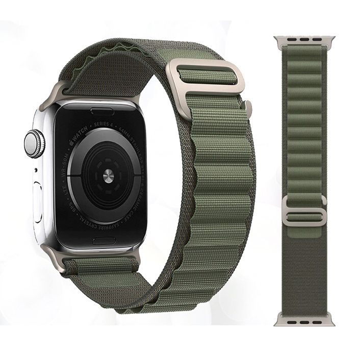 Bracelet en nylon Boucle Alpine Vert kaki pour Apple Watch Serie 9 8 7 6 5 4 3 2 1 SE 42mm 44mm 45mm 49mm - Visiodirect -