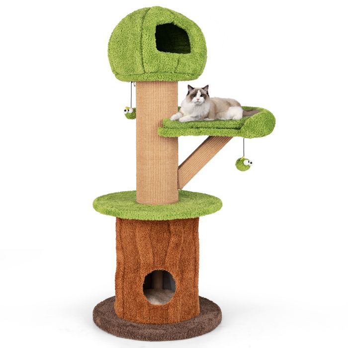 Meilleurs prix pour Arbre à Chat Multi-niveaux 148 cm COSTWAY, Forme Champignon, Adorable Condo, Balle en Peluche, Poteaux en Sisal, Coussins Amovibles