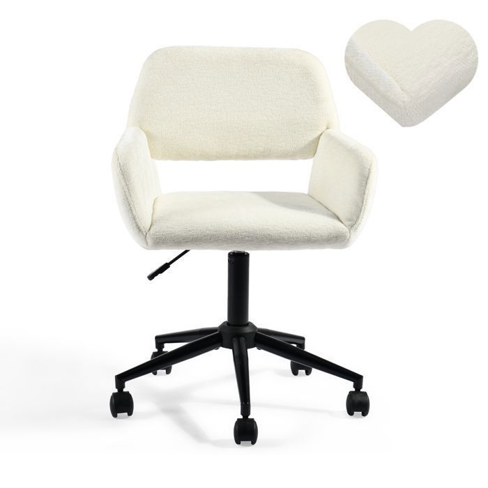URBAN MUEBLE - Fauteuil de Bureau Blanc Tissu Doux - Hauteur Réglable Roulettes - Confort Ergonomique URBAN MUEBLE - Fauteuil de Bureau Blanc Tissu Doux - Hauteur Réglable Roulettes - Confort Ergonomique