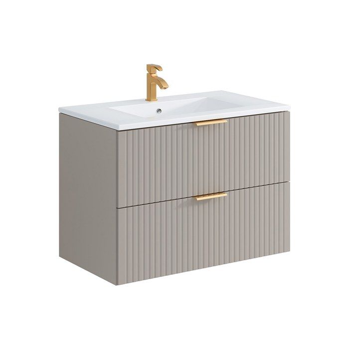 Meuble de salle de bain suspendu strié avec vasque à encastrer - Beige - 80 cm - ZEVARA