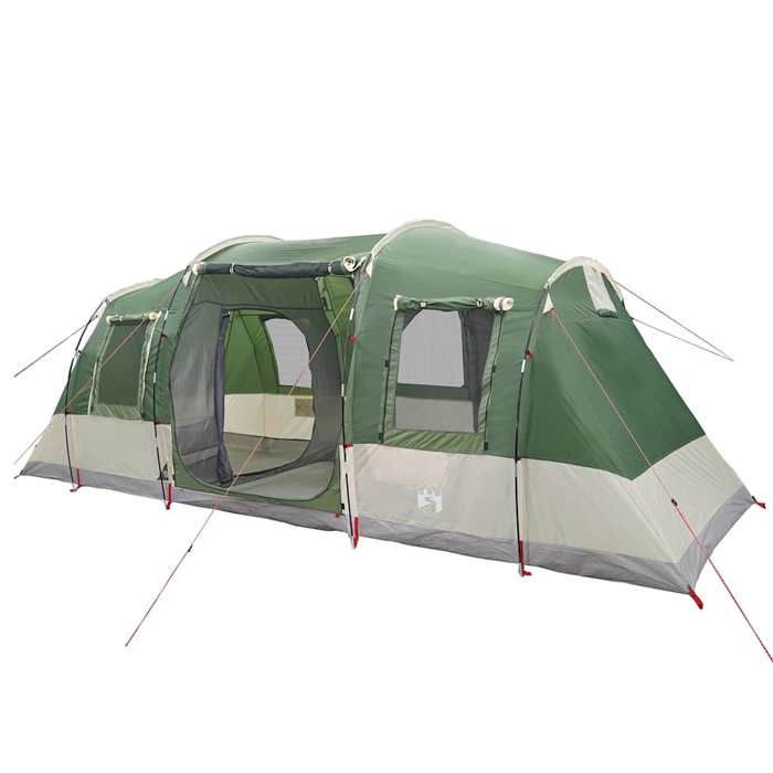Tente Tunnel 8 Personnes - Imperméable Verte - 4 Chambres, 2 Portes - Idéale Camping Famille - 22kg - 7