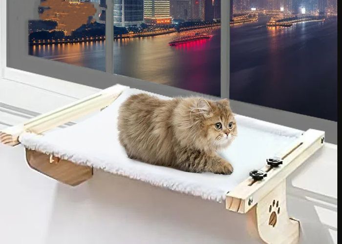 Meilleurs prix pour Hamac de Fenêtre pour Chat 62x38CM-Lit Suspendu avec Support en Bois-Plateforme de Repos et Observation-Parfait pour Soleil