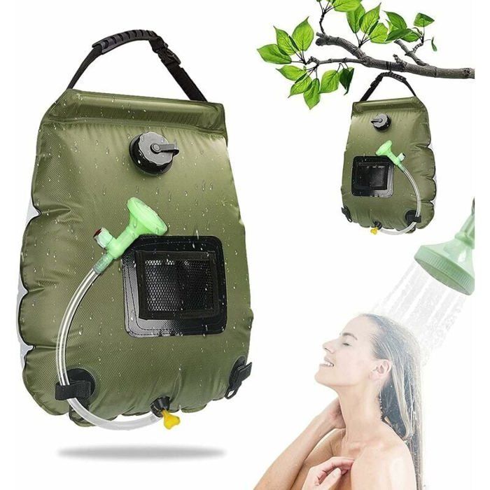 Sac de douche solaire de 20L portable et pliant avec tte de douche amovible chauffe-eau solaire pour camping PARAPLUIE
