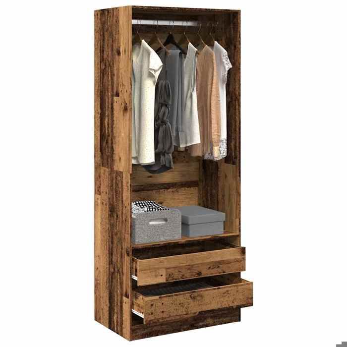 Style Élégance Chic - Armoire de rangement pour chambre Garde-robe - Vieux bois - 80x50x200cm - Bois dingénierie &FR53736