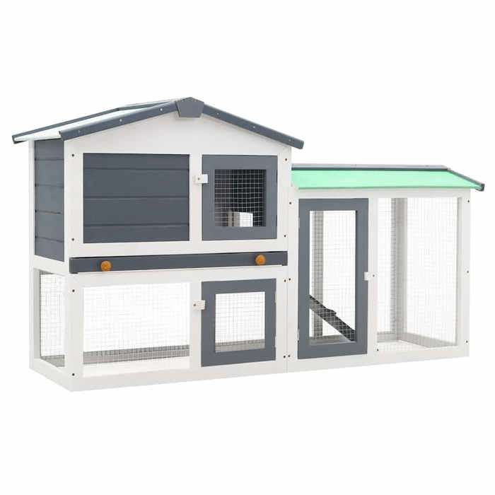 （SOLDES SEPT)Clapier lapin Enclos - Utilisations multiples - Clapier large dextérieur Gris et blanc 145x45x84 cm Bois &4782834