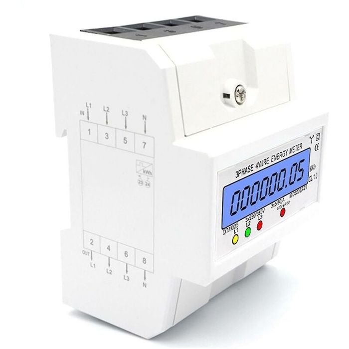 Compteur dénergie triphasé 4 fils 3x220/380V 5-80A rail DIN écran LCD rétroéclairé