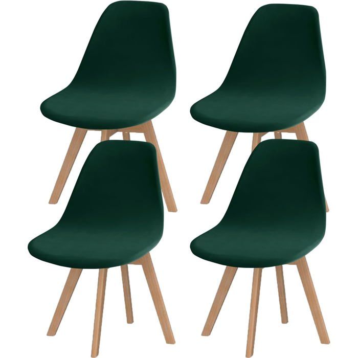 4Pcs Velours Housses de Chaise de Salle à Manger Scandinaves Extensible Couverture de Chaise sans Accoudoirs - Vert Foncé