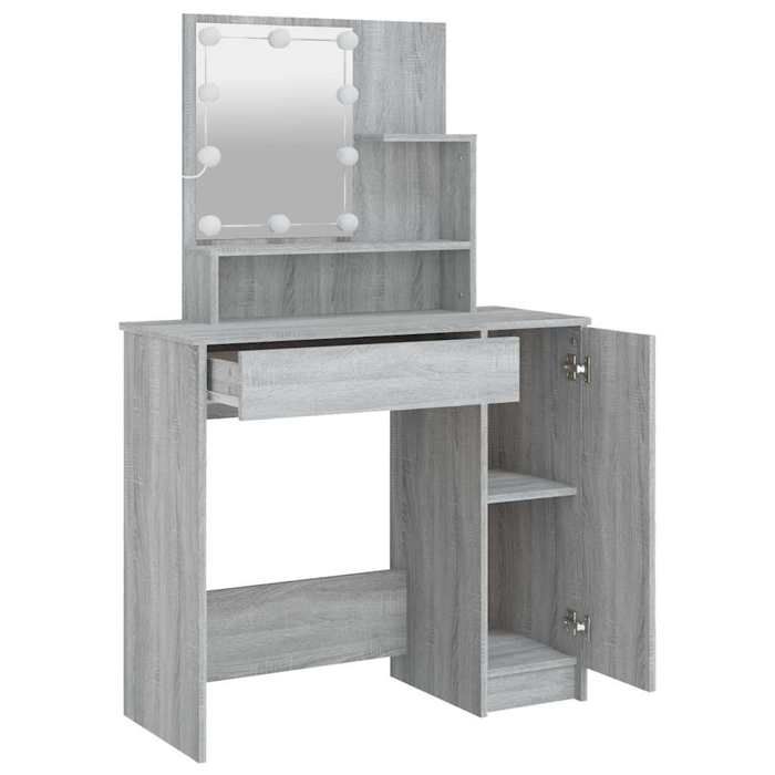 Coiffeuse avec LED - vidaXL - Sonoma gris - 865x35x136 cm - Bois dingénierie - Lumière LED - Étagères ouvertes