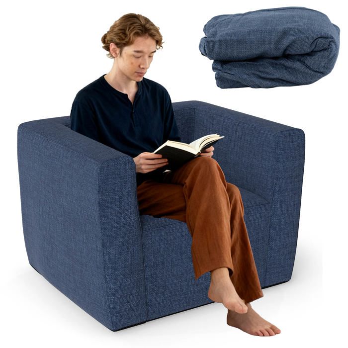 Canapé Gonflable 1 Place - RELAX4LIFE - Accoudoirs Spacieux - Base Antidérapante - Fauteuil Gonflable Salon - Charge 100KG - Bleu