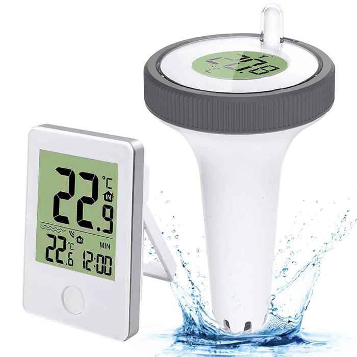 Thermomètre Piscine Flottant Numérique Sans Fil - Écran LCD avec Récepteur Thermomètre Intérieur/Extérieur pour Piscines Baignoires
