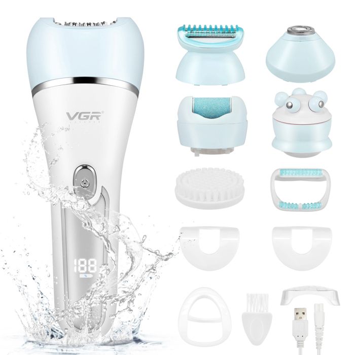 6 en 1 Épilateur électrique pour femme sans fil écran LED rechargeable Wet and Dry avec brosse exfoliante brosse de nettoyage