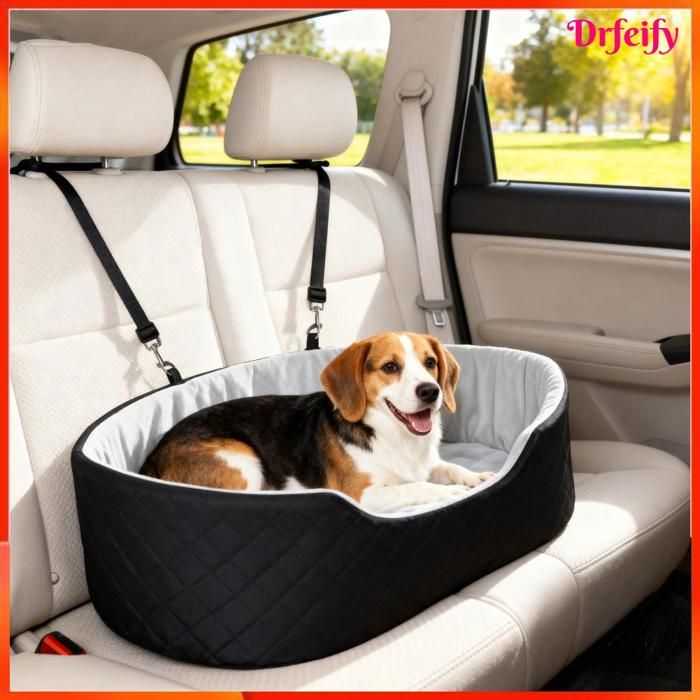 Siège auto pour chien - AKOZON - 12901 - noir - 77 x 43 x 28 cm - rembourré fixation ceinture