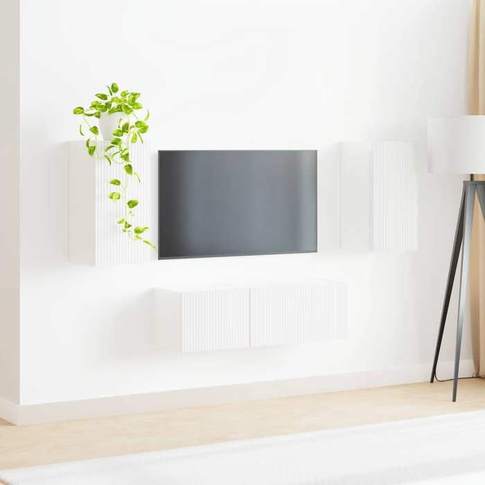 Armoires de Télévision - Blanc - Meubles Télé - mural Montage mural 4 pcs - POUR SALON - Blanc brillant 30x31x60 cm T3157
