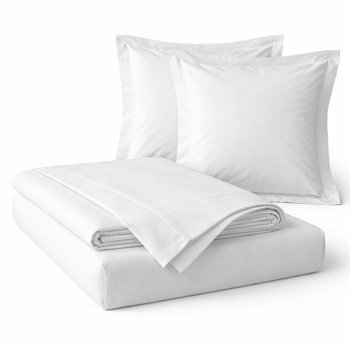 Parure de drap 4 Pièces en coton 57 fils 140 x 190 cm Blanc – Drap-Housse Drap Plat et 2 Taies d’Oreiller