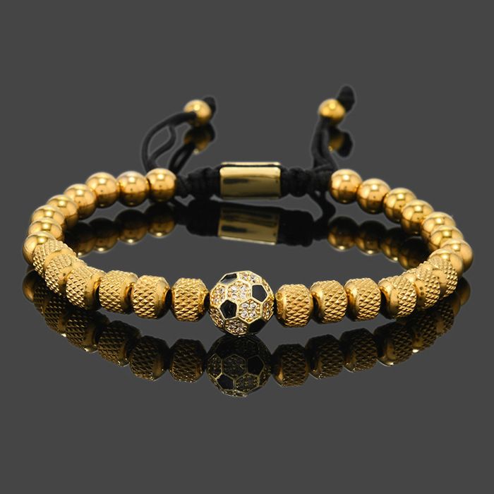 XJYDNCG Bracelet Homme en Acier Inoxydable Design Football - Réglable - Or