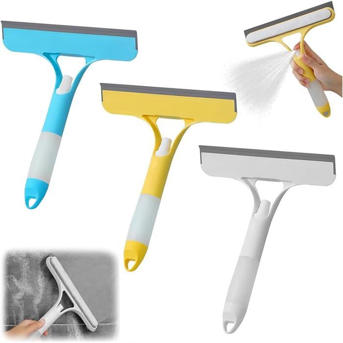 Raclette de douche 3 en 1 raclette en silicone raclette de douche tête de netage double face et remplissable
