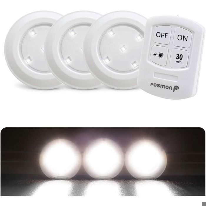 Spots LED sans fil avec télécommande (lot de 3) température de couleur de 5 700 K idéaux pour léclairage de cuisine et de placards