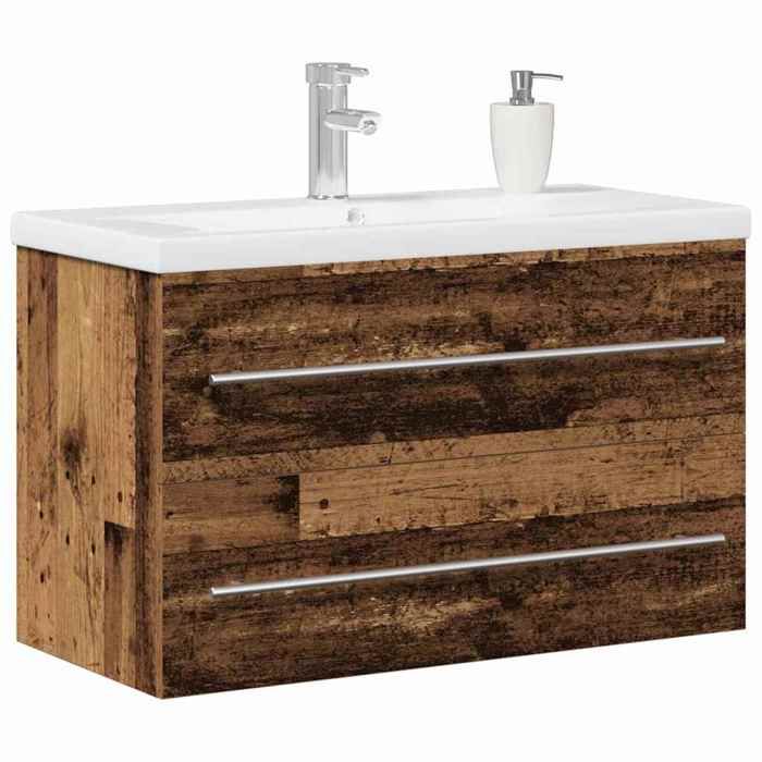 Meuble-lavabo Meuble de Lavabo de Salle de Bain minimaliste - vidaXL - bois dingénierie - bois ancien - 2 tiroirs uao34j329