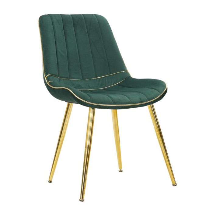 Chaise Paris verte et or en tissu avec pieds dorés – lot de 2 - Réf. VK8681847488354