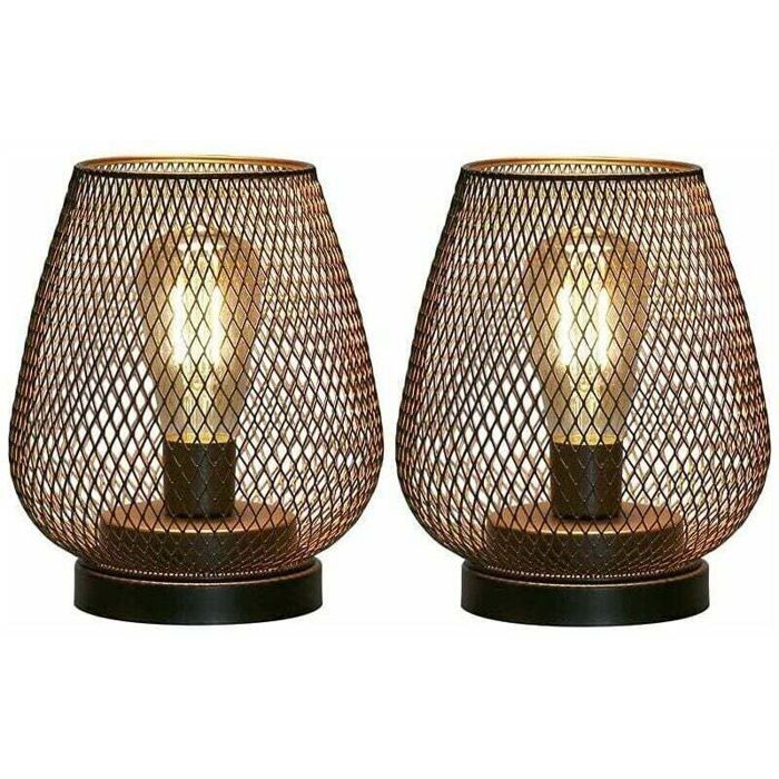 Lot de 2 Lampes de Chevet Sans Fil en Cage Métallique - JINFGERNE - Lampes dExtérieur à Piles Idéales pour Salon Mariages et Ter