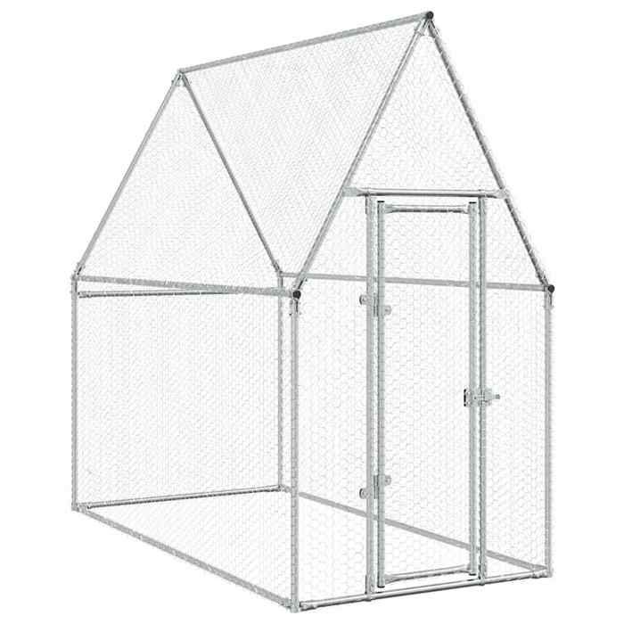 Cage pour poules - vidaXL - acier galvanisé - argenté - 200 x 100 x 190 cm - porte verrouillable - pour lextérieur lbj59n367