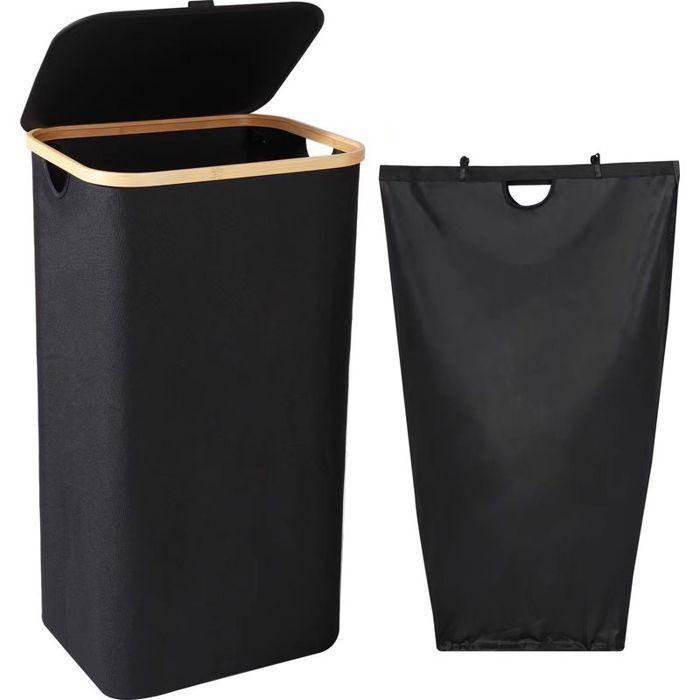 Corbeille à linge 100L pliable avec couvercle poignées et sac amovible – Noir