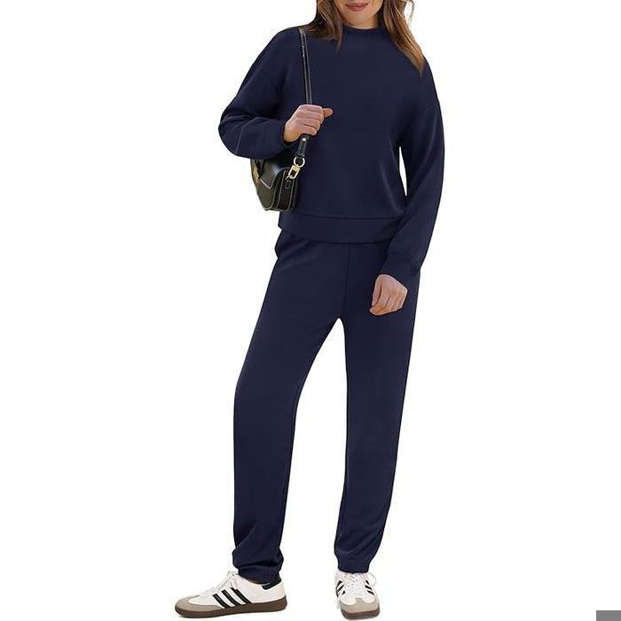 Ensemble survêtement femme - REORIA - Premium - sweat col roulé oversize - pantalon jogger - Bleu marine XL