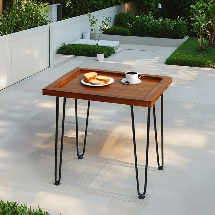 Table basse - MINIMAL - Acajou - Motif feuille - Pieds fer laqué métallisé - 55 7x44 7x52 9 cm Table basse - MINIMAL - Acajou - Motif feuille - Pieds fer laqué métallisé - 55 7x44 7x52 9 cm