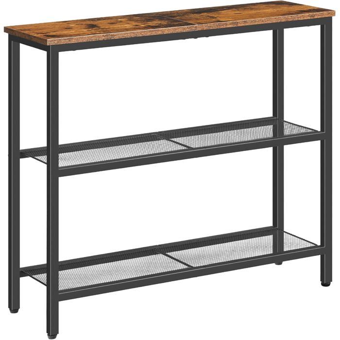Table Console Table dAppoint avec 2 Étagères de Treillis Table Canapé pour Couloir Entrée Salon Chambre et Bureau Marron Rustique