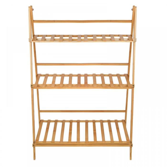 KEDIA Étagère à plantes en bambou 70*40*96cmPliable 3 étagères Pour Intérieur Balcon Jardin Terrasse Couleur bois naturel