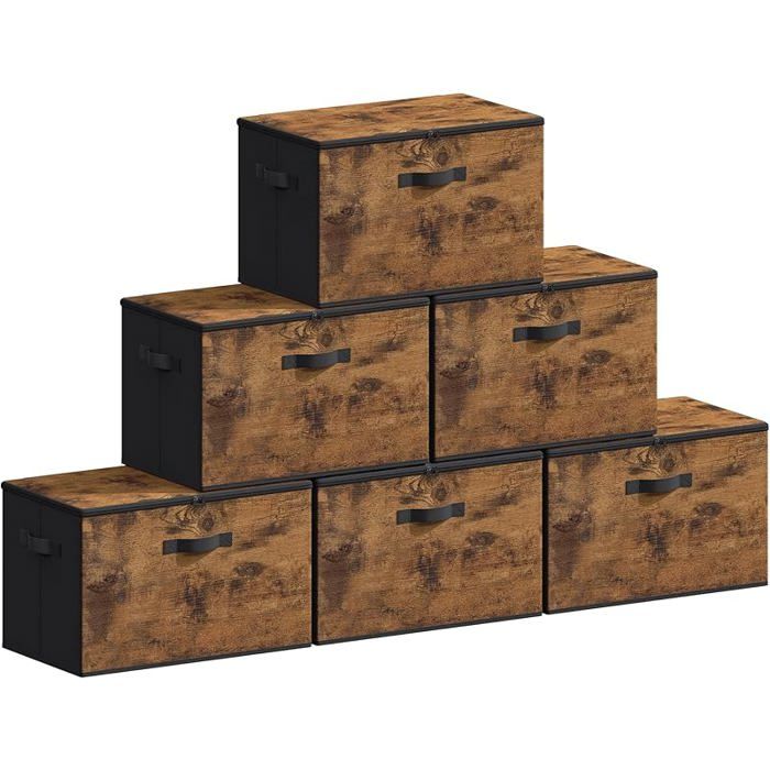 Boîte de rangement avec couvercle lot de 6 boîte pliable en tissu avec Marron Vintage. Lot de 6 (40 x 30 x 25 cm)