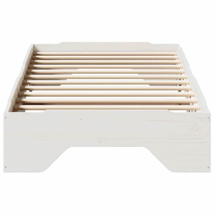 Cadre de lit sans matelas empilable blanc 90x190 cm bois massif_2 ans garantie_93063