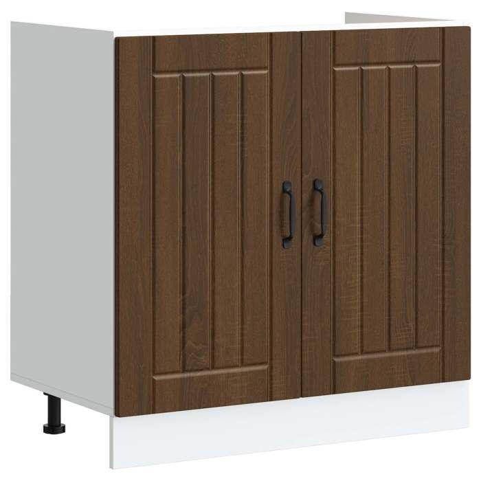 Meuble Rangement - HAOSHOP - Meuble sous évier Lucca 2 pcs Chêne brun Bois dingénierie&01_29385