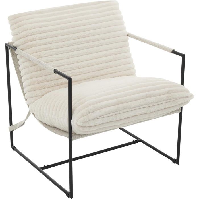 Fauteuil de Salon avec Accoudoirs Rembourrés Chaise Lounge en Velours Côtelé Cadre en Métal Robuste pour Salon Chambre beige