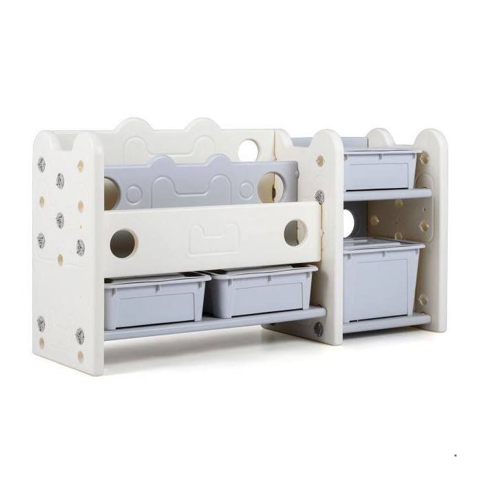 Rangement enfant 2-en-1 étagère à jouets avec bibliothèque 2 niveaux 4 bacs de rangement blanche