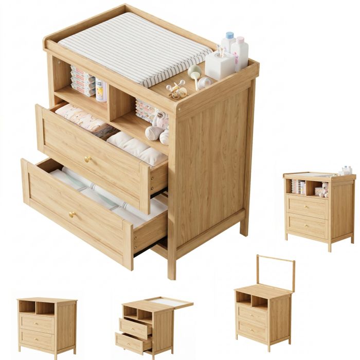 Commode à langer bébé 82x50x90 cm avec plan à langer amovible et tiroirs aspect bois sans matelas Commode à langer bébé 82x50x90 cm avec plan à langer amovible et tiroirs aspect bois sans matelas